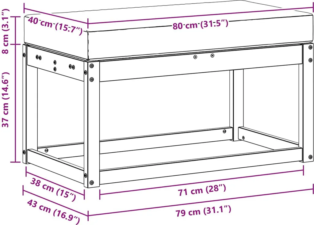 Sgabello Panca vidaXL in Acacia 79 cm - Arredo Naturale per Casa - 6