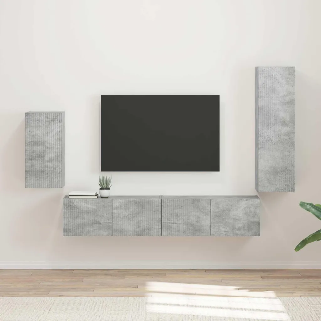 Unité murale TV gain de place gris béton pour grand écran LED - 3