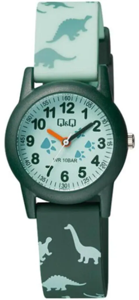 Montre Enfant Étanche 10 ATM avec Motif Dino et Bracelet Silicone Q&Q