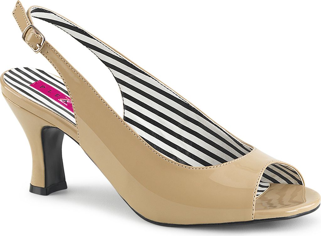 JENNA-02 Pleaser Pink Label elegante Damen Slingback Peep Toe Pumps creme Lack Spulenabsatz