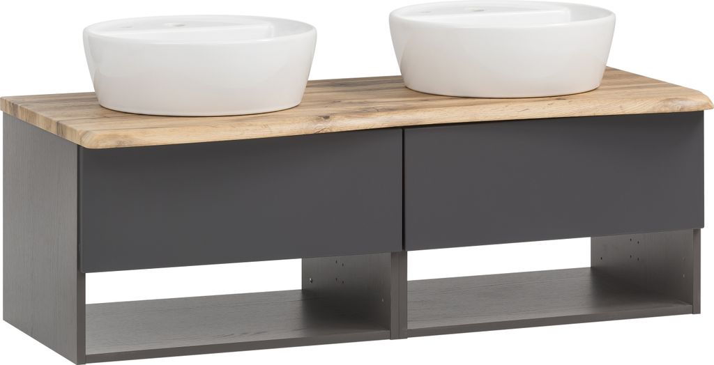 Waschtisch-Set "Kaprun" aus MDF in graphit mit Absetzungen in wotaneiche. Abmessungen (B/H/T) 121x55x47 cm