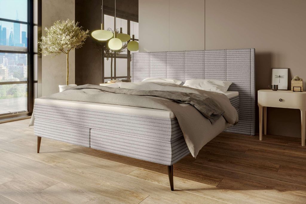 99rooms Maven Boxspringbett Cordstoff AMBIENCE Latte 160x200 cm