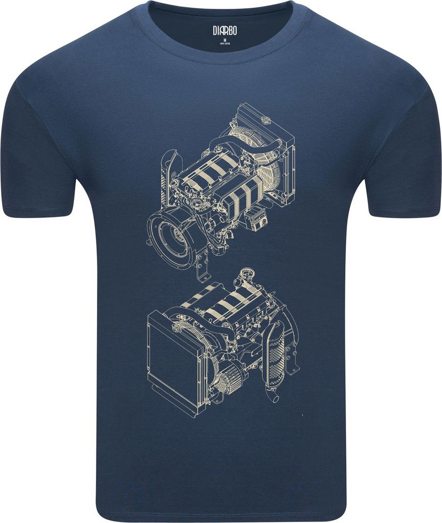 Diarbo Herren T-Shirt mit Blaupausen Druck Dieselmotor Denim Gr.S