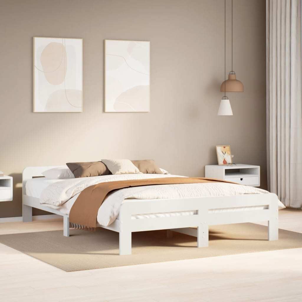 "Rabatt" Massivholzbett Schlafzimmer - Bettgestell moderne - ohne Matratze - Weiß 160x200 Kiefernholz - Klassische Betten CC24117