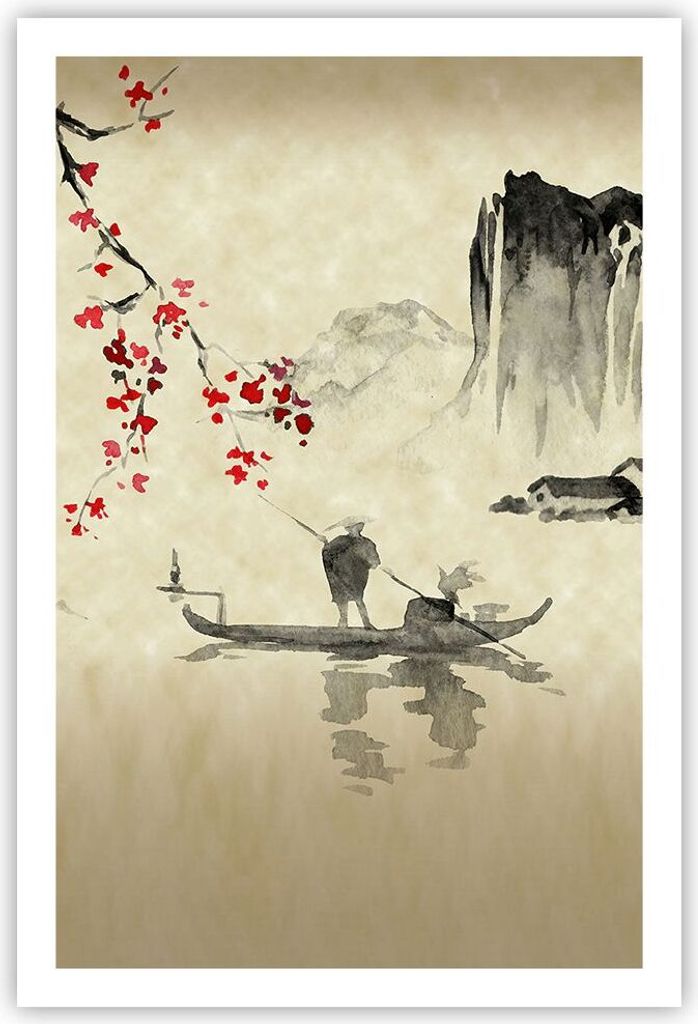 Poster - Poster ohne Rahmen - Blume Kirschen Japan - 61x91,5 cm - Wand Bild - Wanddeko - Wandbilder - Kunstposter - Wandposter - Bilder - Kunstdruc...