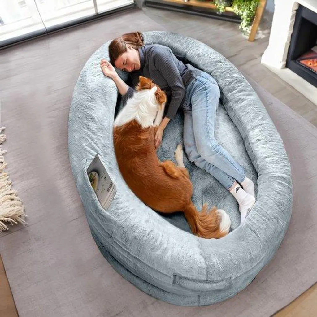 Lit pour chien XXL gris douillet avec housse amovible pour grand chien
