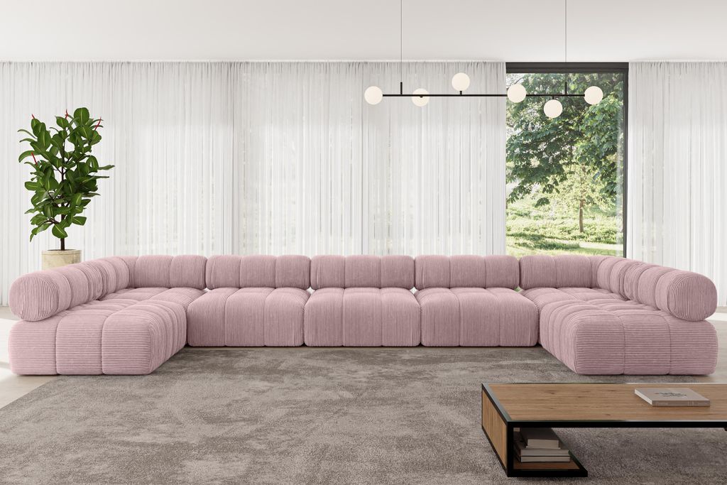 ALTDECOR Modulares Sofa Ecksofa in U-Form - Garvo-U3 - 475x190x70 cm Rosa Corner modular Sofa Eckcouch Couch Wohnlandschaft Cauchsofa Polstersofa
