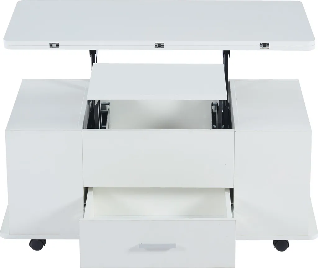 Sweiko Table Basse Réglable en Hauteur et Mobile avec 4 Tabourets Blanc - 17