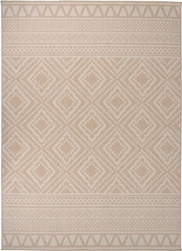 Grand tapis de terrasse tissage plat 200x280 cm rayures marron terre