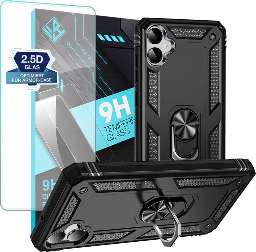 Armor Outdoor Handyhülle für Samsung Galaxy A05 Handy Panzer Case Schutzhülle mit 9H Displayglas Displayschutz Farbe: Schwarz