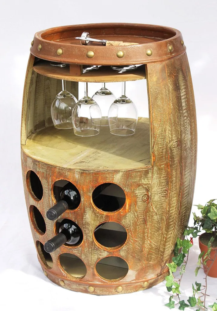 Range-bouteilles stable tonneau en bois marron pour protéger vos vins - 8