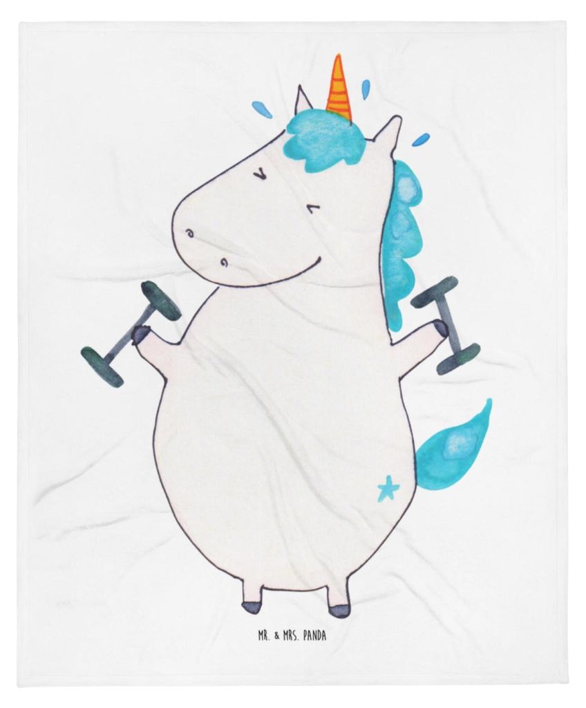 Mr. & Mrs. Panda Babydecke Einhorn Fitness - Weiß - Geschenk, Fleecedecke, Einhörner, Erstlingsdecke, Kinderdecke, Sport, Unicorn, Abnehmen, Fitn...
