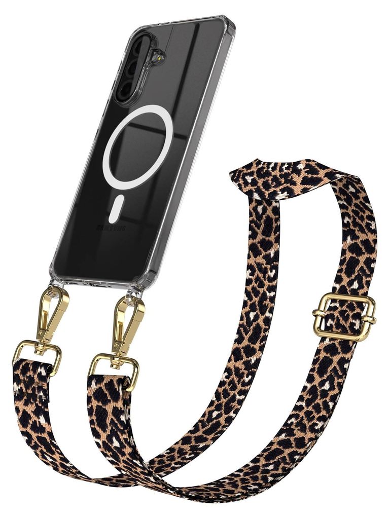 EAZY CASE - Handykette mit MagSafe Hülle für Samsung Galaxy A36, Handyband Leo Style, Karabiner Gold, Umhängeband in Schwarz