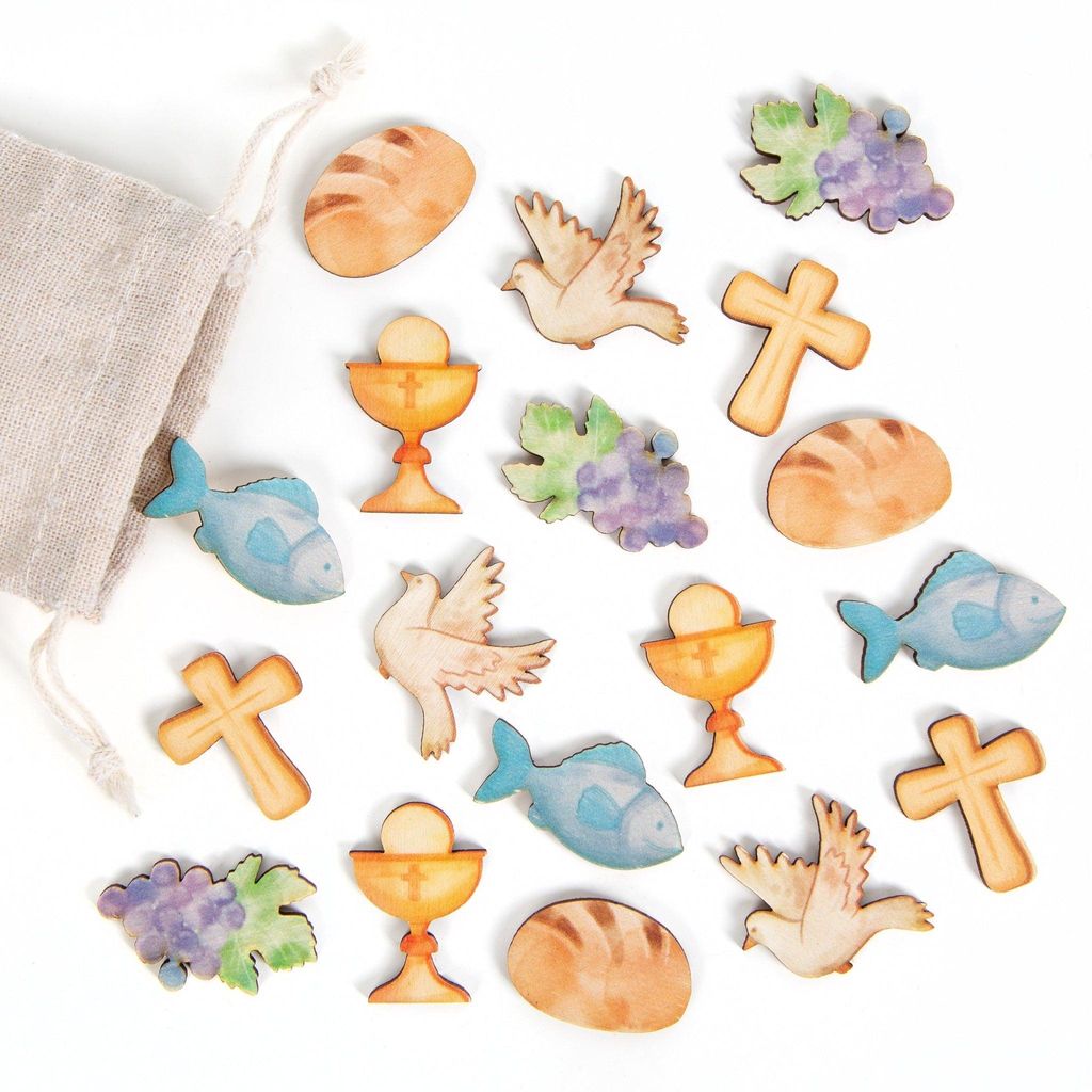 Streudeko Set 18 christliche Symbole Tischdeko aus Holz Produktbild 