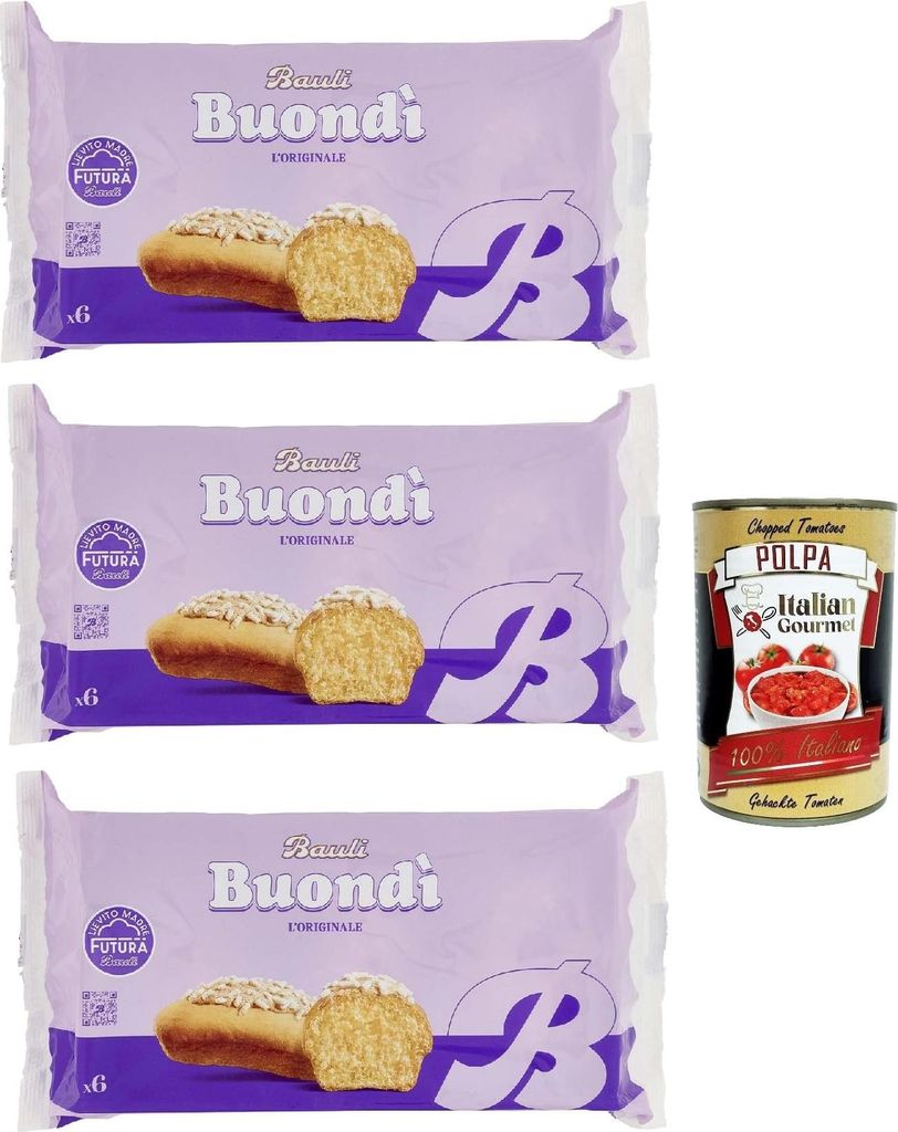 Bauli Buondì Classico, Snacks gebackener Kuchen mit Zuckerguss -30% von Fetten 3x 198g leichtes Frühstück + Italian Gourmet polpa 400g