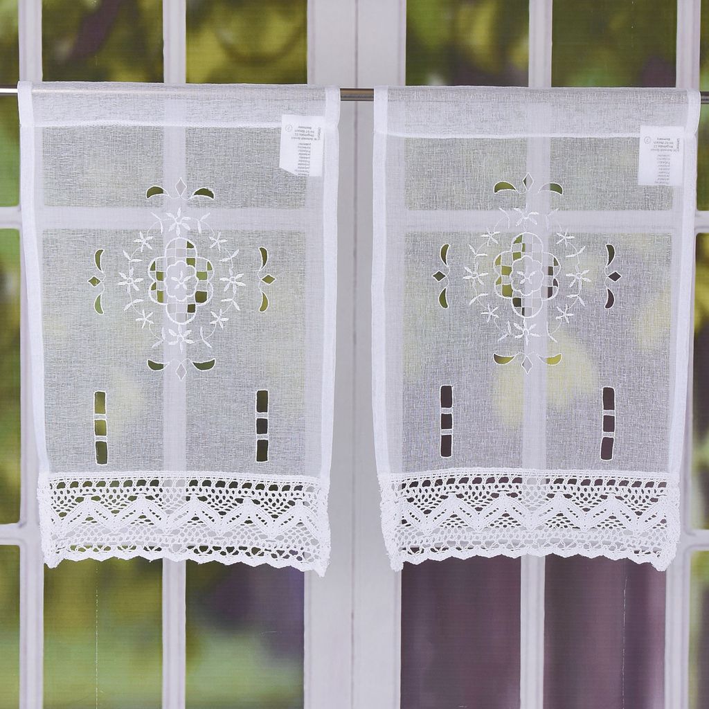 Fensterbehang Scheibengardine Fertiggardine 2er Pack Leinenstruktur Makramee weiß 30x45cm