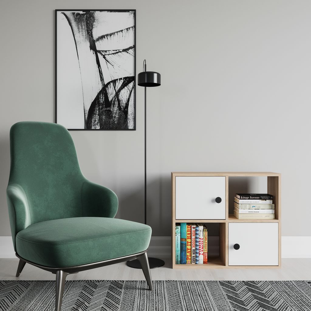 Decorotika Tuttle Praktisches Bücherregal mit 4 Ablagefächern | Beige & Weiß