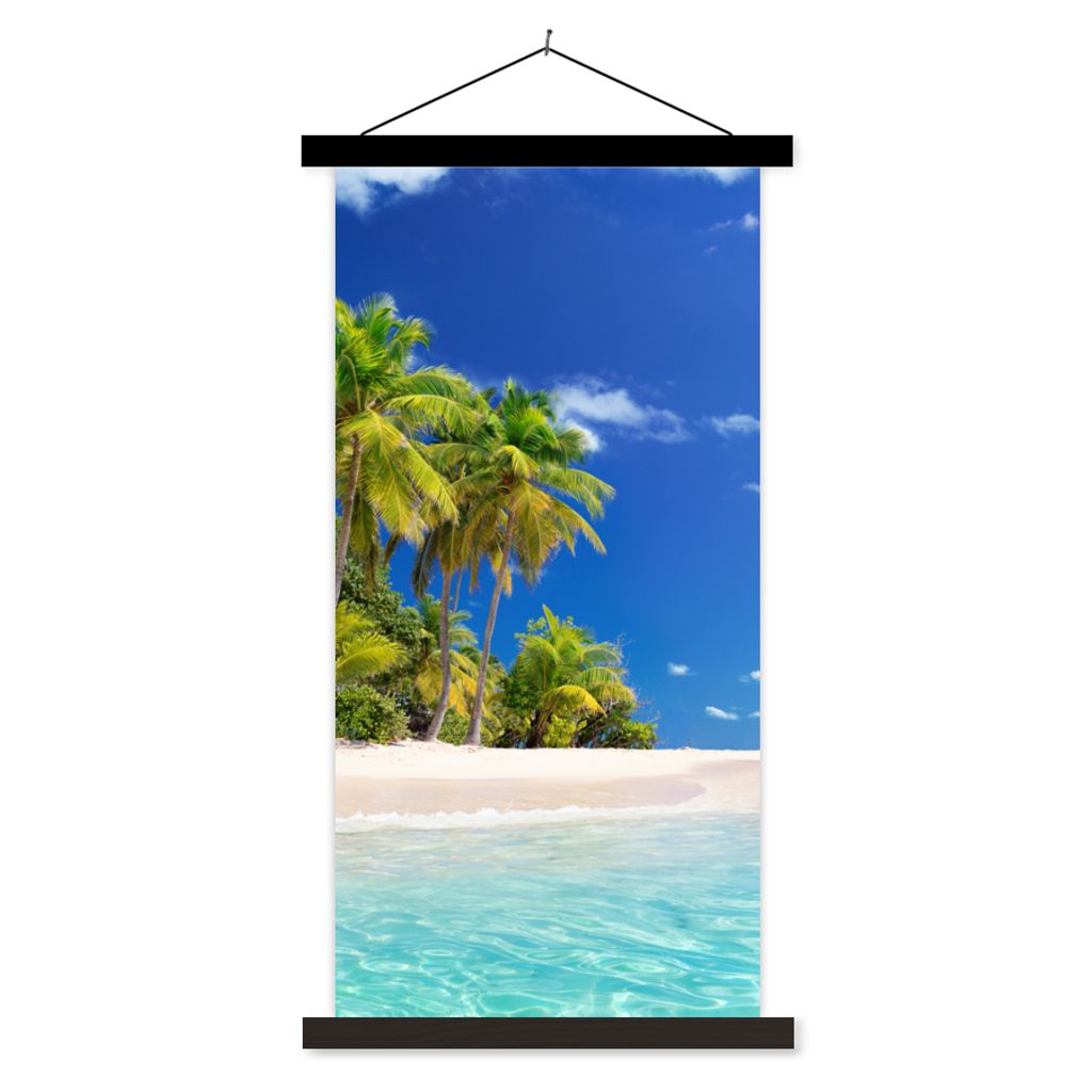 MuchoWow Textilposter Strand - Meer - Palme - Sonne - Sommer 60x120 cm mit schwarzem Rahmen - Magnete