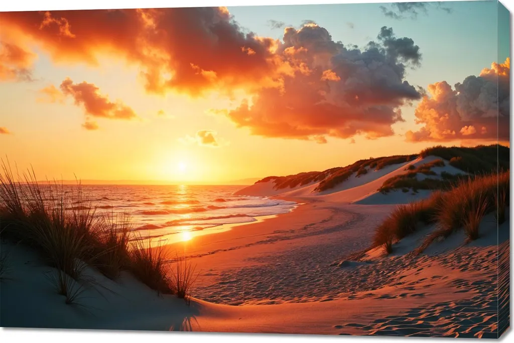 Stampa su Tela Spiaggia al Tramonto 120x80 - Quadro Panorama Mare