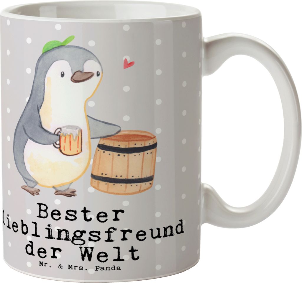 Mr. & Mrs. Panda Tasse Pinguin Bester Lieblingsfreund der Welt - Grau Pastell - Geschenk, Liebling, Bae, Herz, kaffeebecher keramik, Teetasse, Gesc...