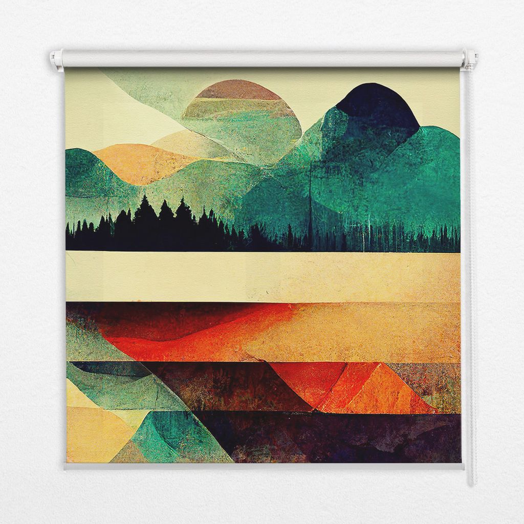Seitenzug-Rollo Fensterrollo Jalousie - Lichtdurchlässig Springrollos - 130x140 cm - Abstrakte Berge