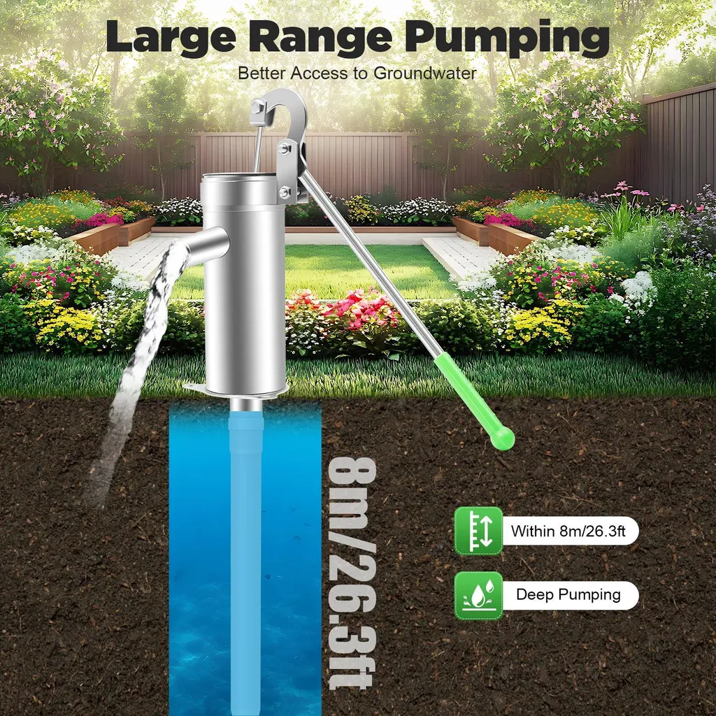 Pompe à eau pour jardin et parc sans électricité Inox aspiration 8 m - 9