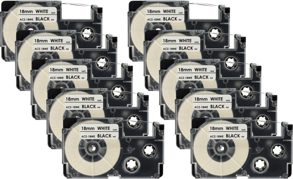 vhbw 10x Schriftband-Kassette kompatibel mit Casio KL-750E, KL-8100, KL-7400, KL-820, KL-780, KL-7200 Etiketten-Drucker 8m x 18mm Schwarz auf Weiß