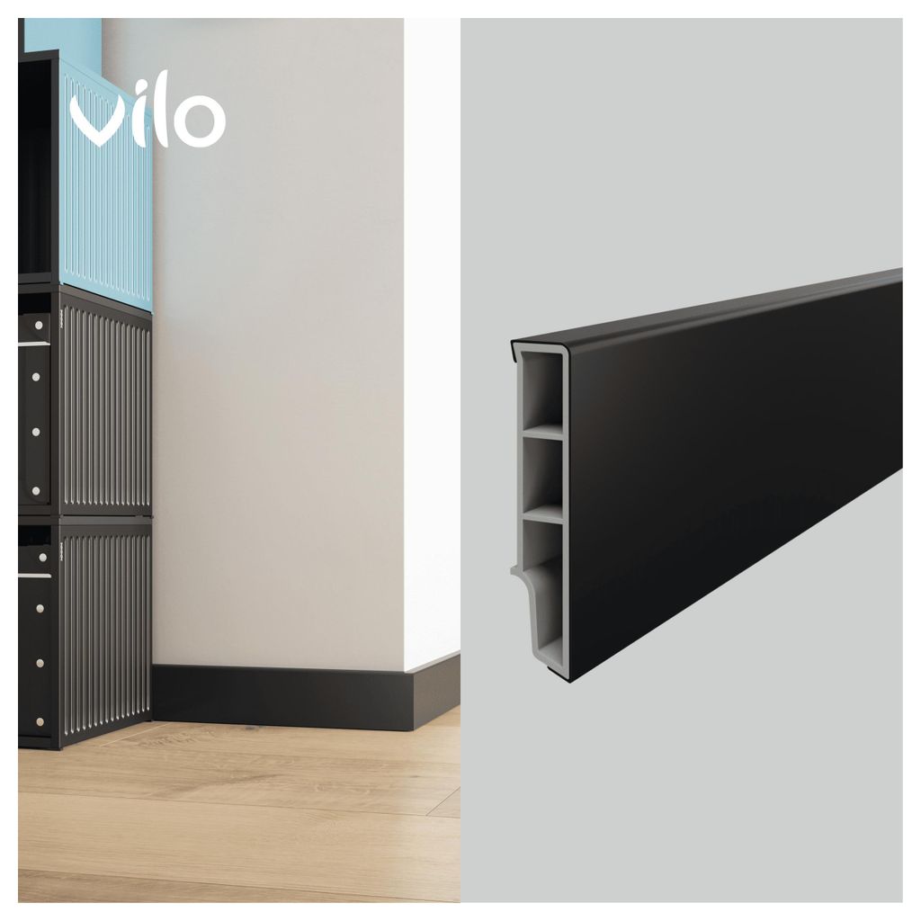 VILO Sockelleiste SEMPLA – moderne PVC Fußleiste - Wasserfest und Stöße - Länge 2.4m - Schwarz