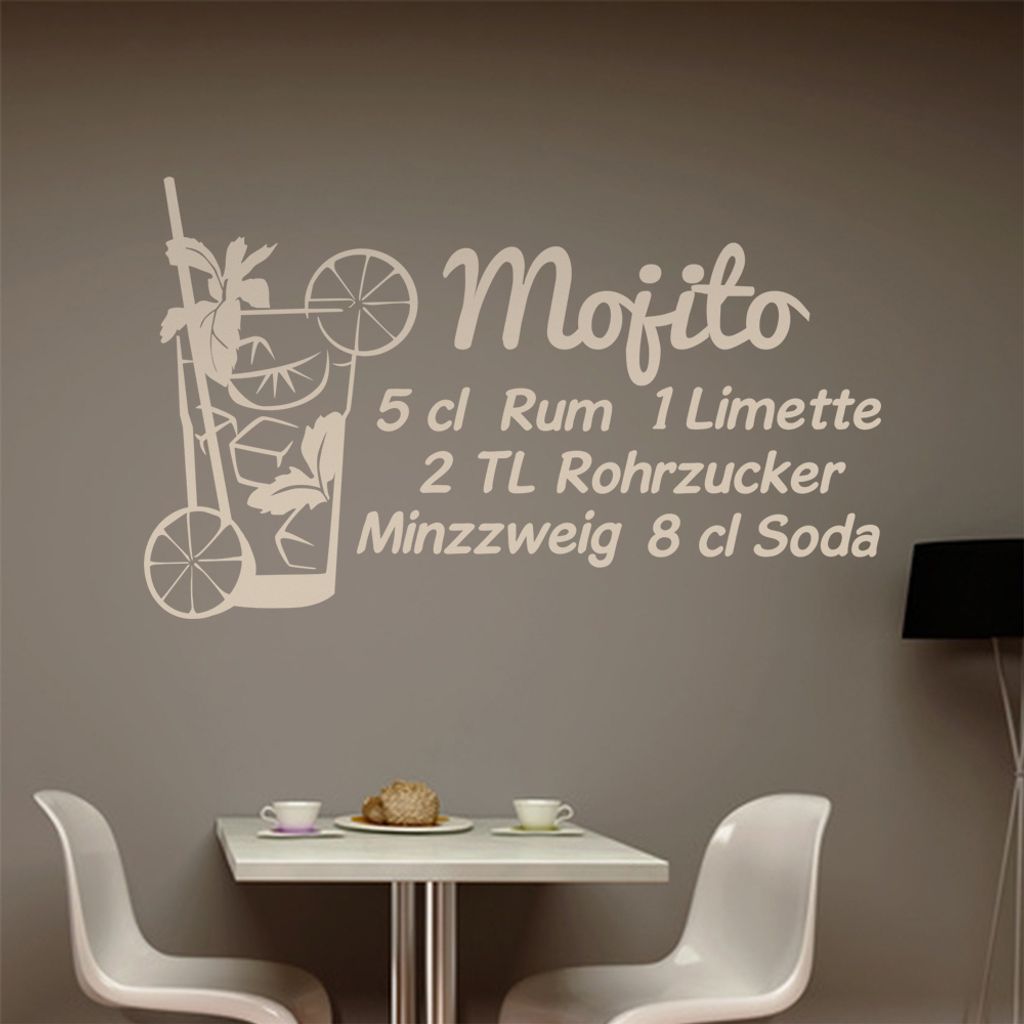 Mojito Wandtattoo Rezept Wandtattoo in 6 Größen - Wandaufkleber Wall Sticker - Dekoration, Küche, Wohnzimmer, Schlafzimmer, Badezimmer