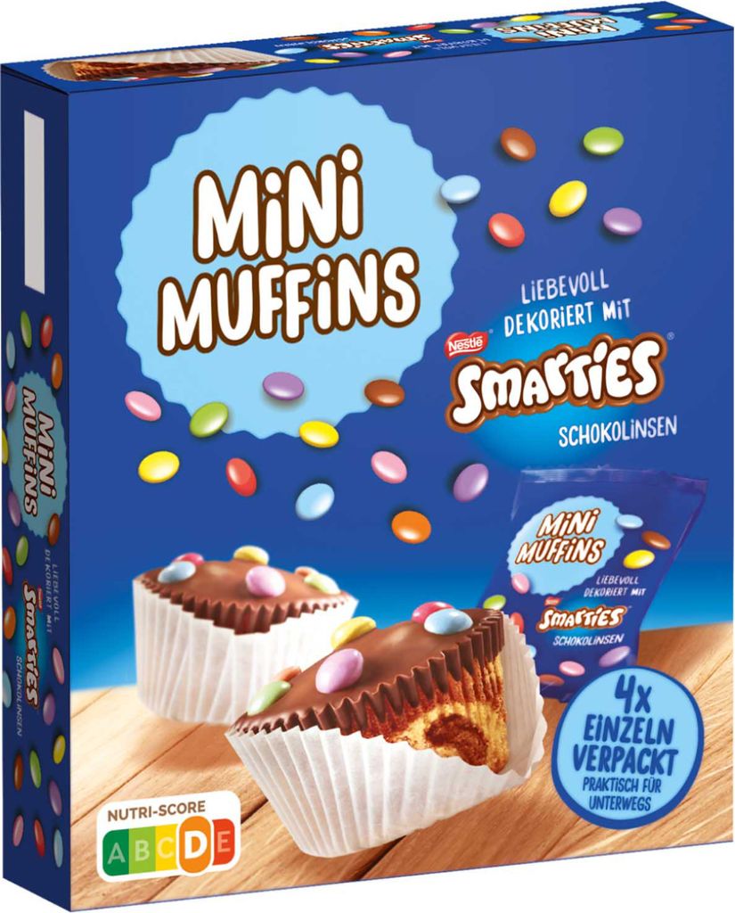 Smarties Mini Muffins aus Marmorteig mit Zartbitterschokolade 4 x 30g