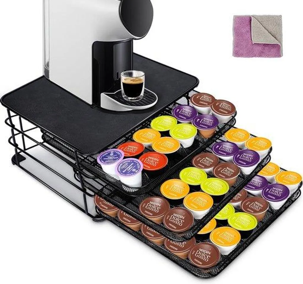 Porte-capsules de café 108 unités à 3 étages noir pour votre cuisine