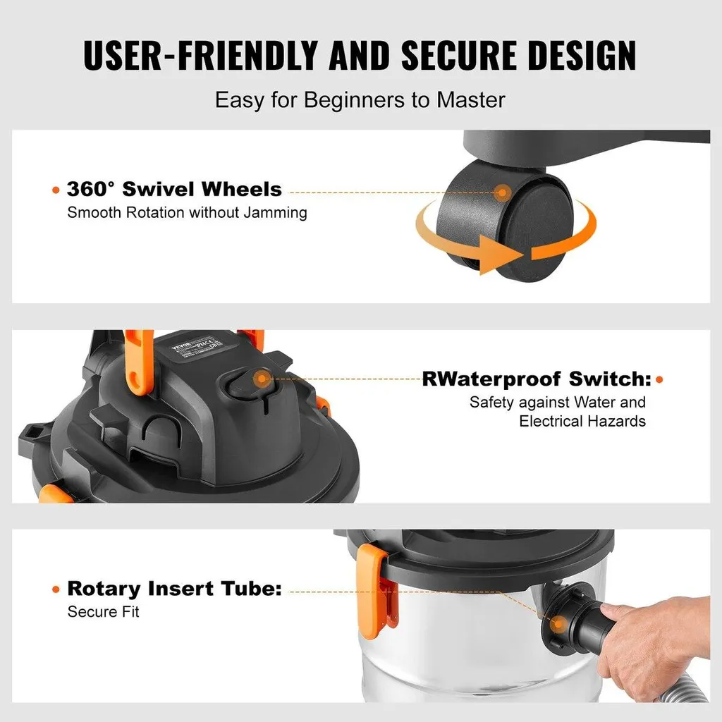 Aspirateur industriel Vac 30L puissance 6 HP avec buse robuste inox argenté