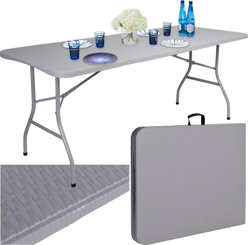 Table de restauration RATTAN pliée en valise de 180 cm gris anthracite