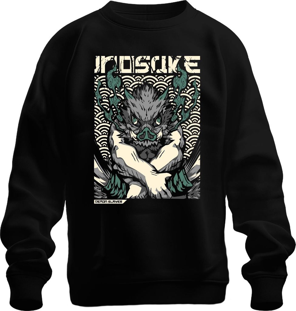 Inosuke Demon Slayer Wildschwein Maske Anime Geschenk Japan Y2K Streetwear Uni Sweatshirt Pullover, Schwarz, XXL
