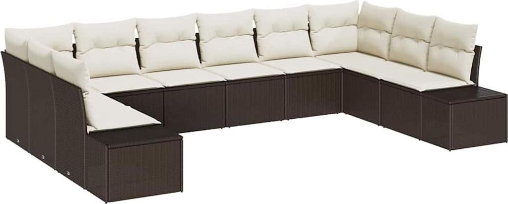 vidaXL Gartensofa-set mit Kissen 10 pcs Braun und Creme Polyrattan