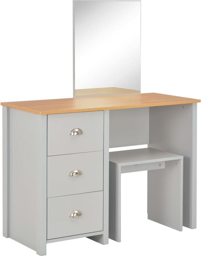 vidaXL Schminktisch mit Spiegel und Hocker Grau 104x45x131 cm