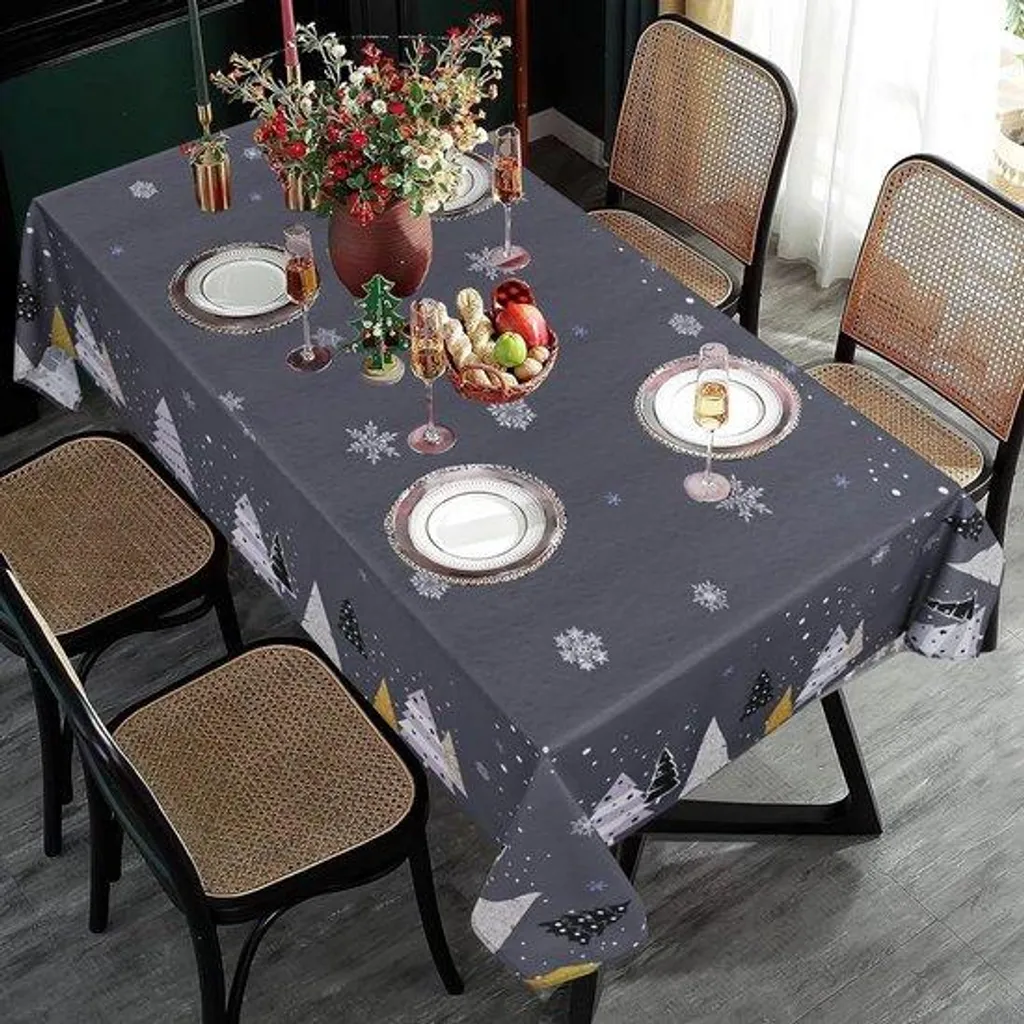 Nappe de Noël rectangulaire en coton rouge 140x240 cm pour 8 convives