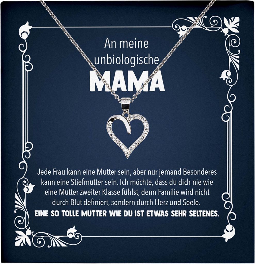 22Feels Unbiologische Mama Stiefmama Geschenk Herz Halskette Stiefmutter Muttertag Frauen mit Karte Geburtstag Weihnachten Stiefeltern Bonus Mutter...