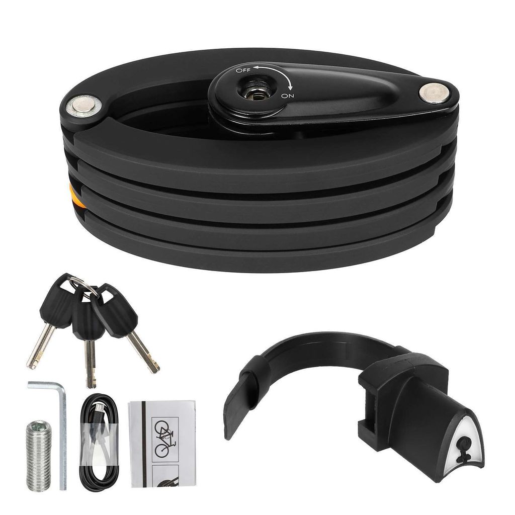 Faltschloss Fahrrad mit Halterung, USB Aufladbar, 100cm Faltbar Fahrradschloss Hohe Sicherheit mit Schlüssel, Fahrrad Schloss für Motorrad/E-bike