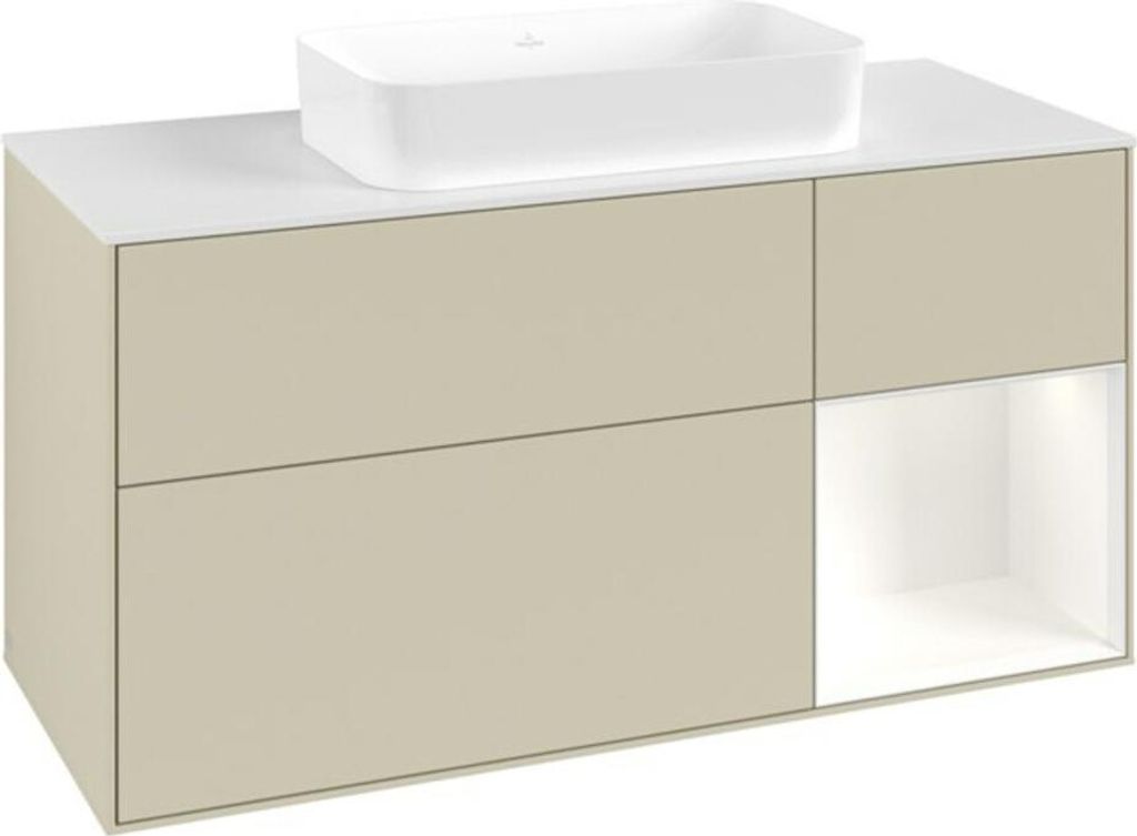 V&B Waschtischunterschrank Finion 120x60 cm, Reg re wh. m Lac, si Gr m Lac