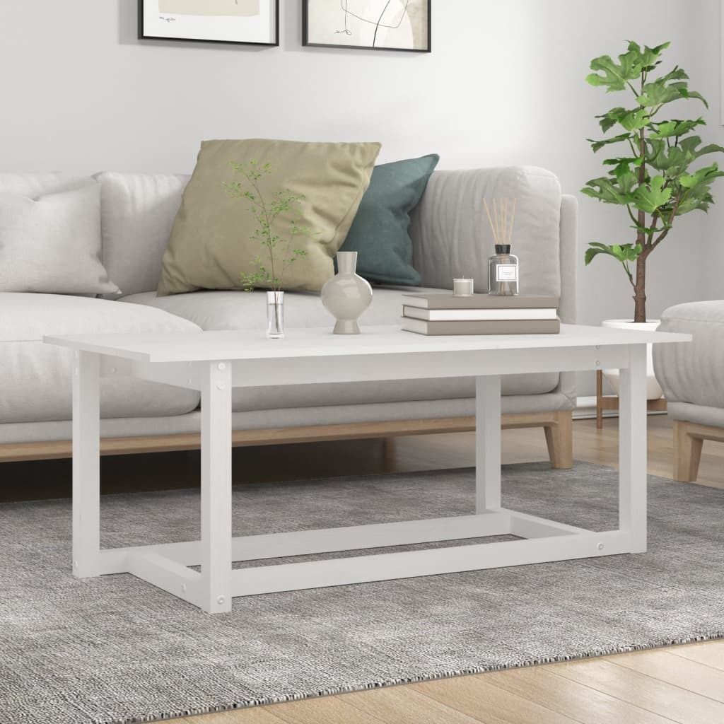The Living Store Couchtisch Weiß 110x55x45 cm Massivholz Kiefer