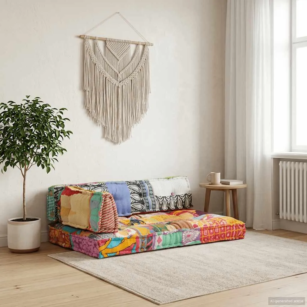 Revêtement de Canapé Palette Multicolore en Tissu Patchwork pour Salon