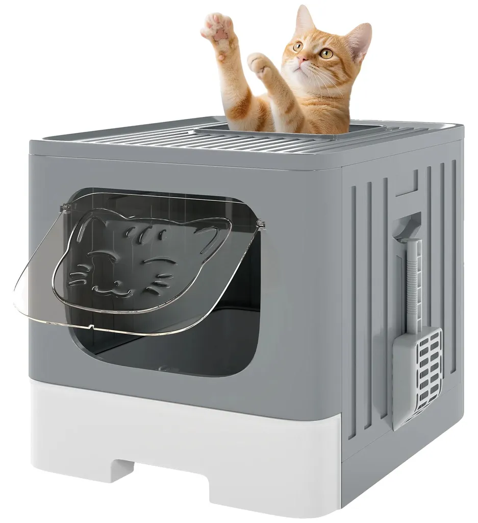 Bac à litière chat avec tiroir amovible et format pliable gain de place