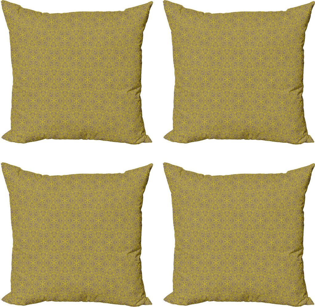 ABAKUHAUS Ethnisch Kissenbezug Set (4 Stück), Oriental Floral Hexagonal, Moderner Doppelseitiger Digitaldruck, 45 cm x 45 cm, Pale Erde Gelb