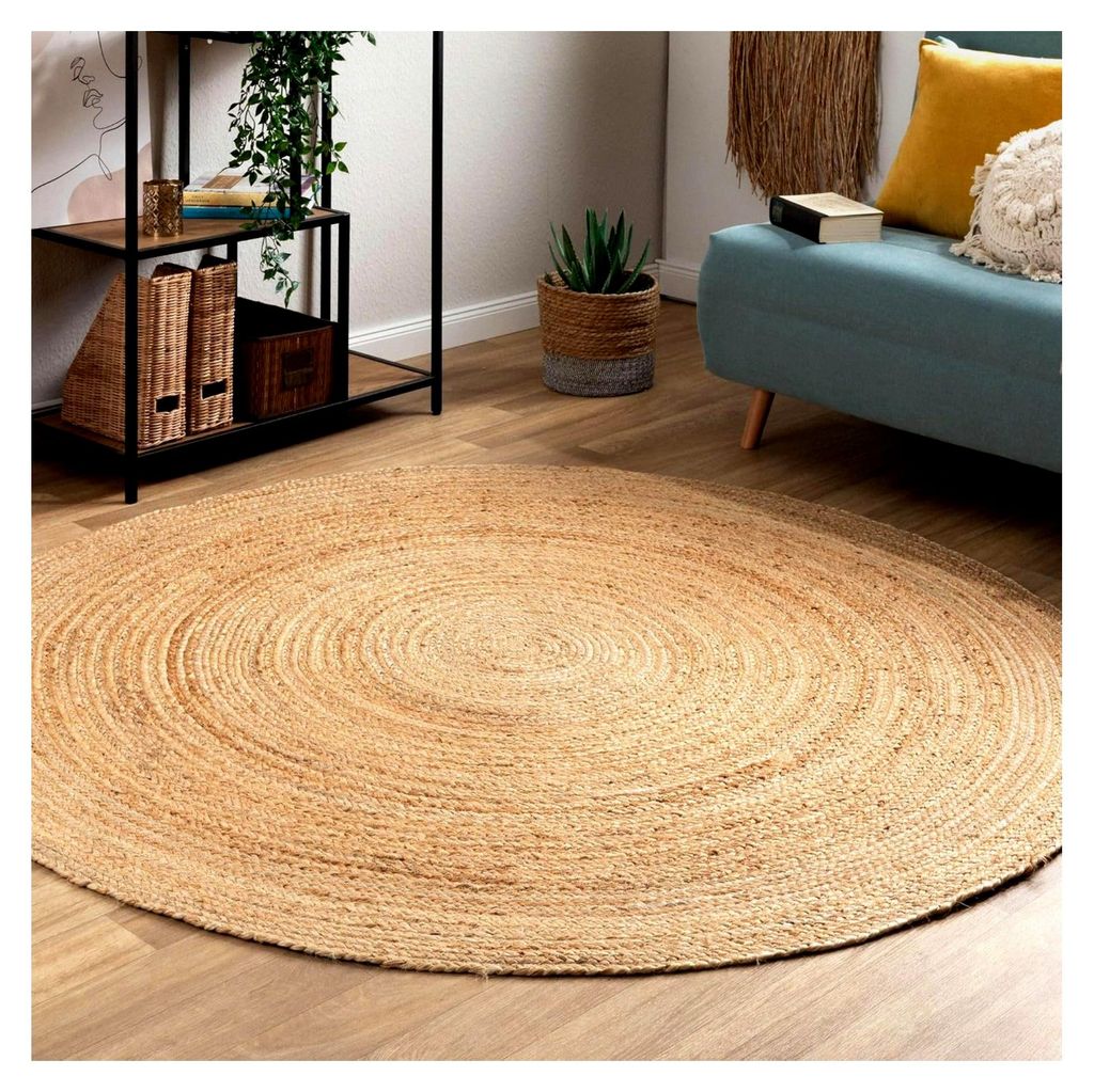 Jute Teppich Goa | Rund | Wohnzimmer, Flur, Eingangsbereich, Naturfaser, handgeflochten, Ø 80 cm