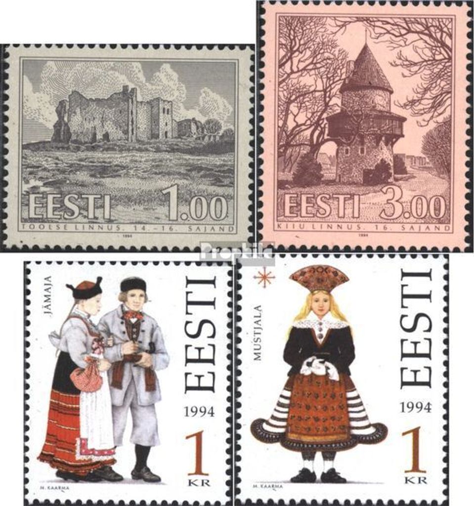 Briefmarken Estland 1994 Mi 223,224,235-236 (kompl.Ausg.) gestempelt Bauten