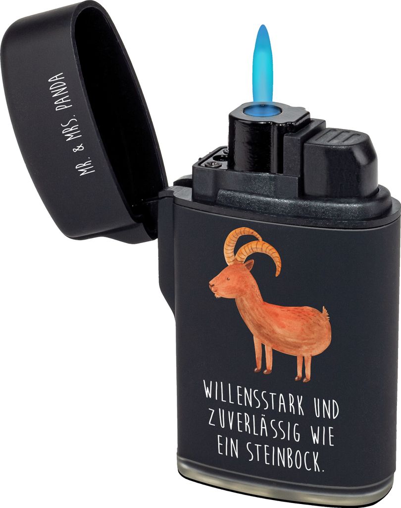 Mr. & Mrs. Panda Feuerzeug Sternzeichen Steinbock - Schwarz - Geschenk, Bock, Steinböcke, Gasfeuerzeug, zigarettenanzünder, Geburtstag Dezember, ...