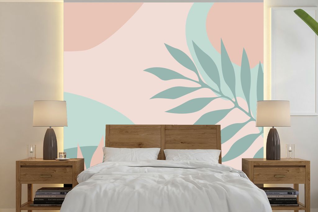 MuchoWow Fototapete für Wohnzimmer oder Schlafzimmer Wandtapete Vinyl Motivtapete Sommer - Blätter - Tropisch - 220x220 cm - Tapeten