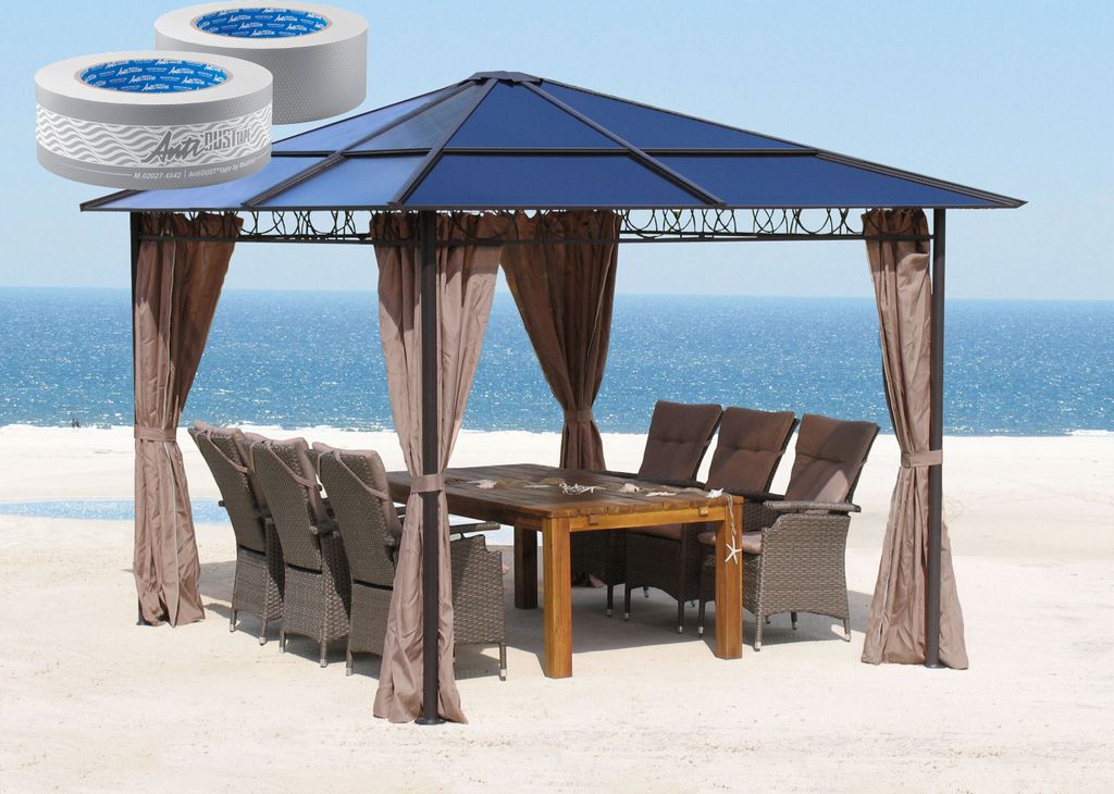 Metall Hardtop Pavillon 3x3m inkl Seitendwandset und Anti Dust Filterband Doppelstegplatten Polycarbonat Garten Dach Partyzelt Pergola