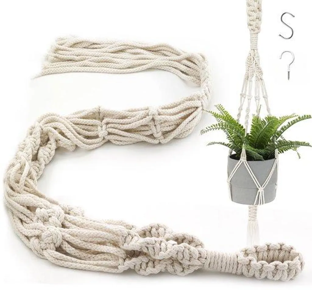 Suspension plante macramé bohème avec crochets pour balcon et salon chic